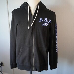 Abercrombie‎ Fitch Black Full Zip Hoodie Embroidered Logo A&F Athleisure Size M